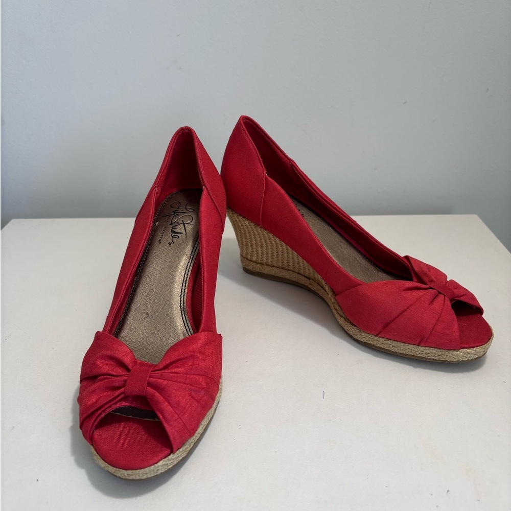 Life Stride Red Wedge Peep Toe Shoes